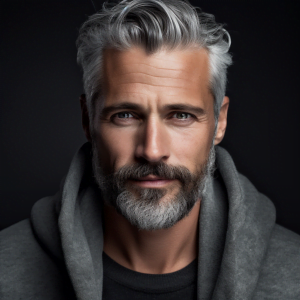Good looking guy 45 years old with grey hair